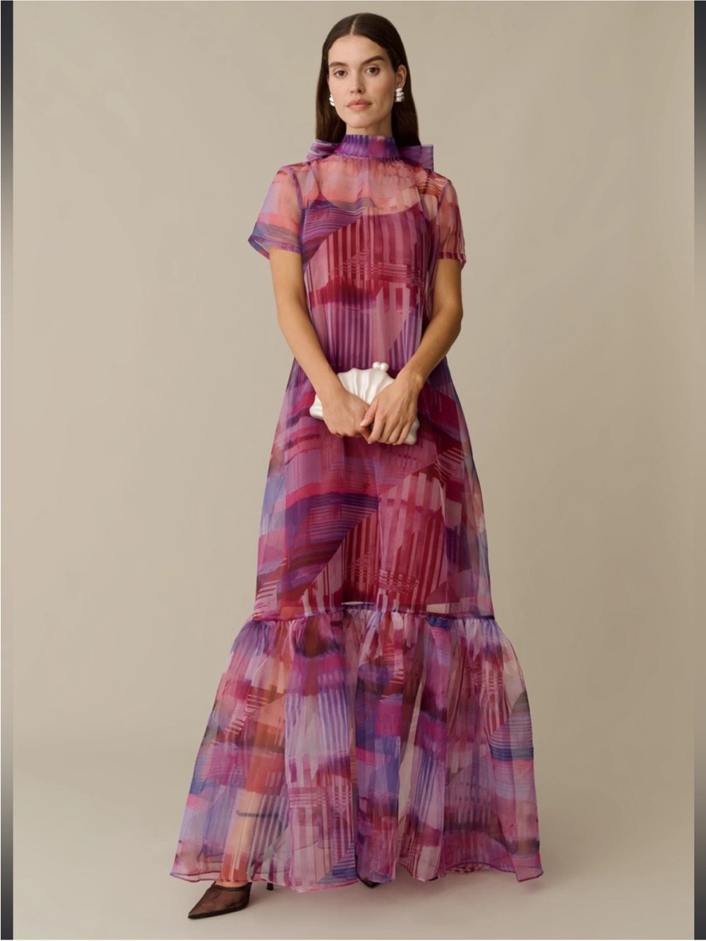NWT Caara Few Moda Melody Berry Breeze Organza Maxi Dress XS